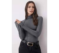 Wovcor Fitted Ribbed Stitch Long Sleeve Knit Blouse In Dark Grey Dark Grey XXS