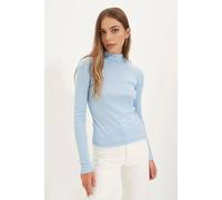 Wovcor Fitted Stand Collar Long Sleeve Ribbed Knit Blouse In Blue Blue M