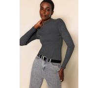 Wovcor Fitted Stand Collar Long Sleeve Ribbed Knit Blouse In Dark Grey Dark Grey S