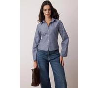 Wovcor Fitted Striped Button-Up Shirt With Corset-Inspired Waist Multi