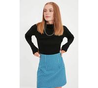 Wovcor Fitted Turtleneck Knit Blouse With Finger Detail In Black Black
