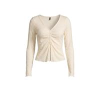 Wovcor Fitted V Neck Long Sleeve Button Front Jakar Knit Blouse In Ecru Ecru
