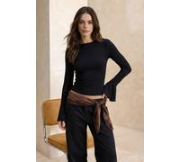 Wovcor Flare Cuff Fitted Long Sleeve Top In Black Black