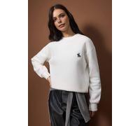 Wovcor Fleece Lined Embroidered Knit Sweatshirt In White White XS
