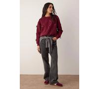 Wovcor Fleece Lined Knit Sweatshirt With Ribbon Detail In Burgundy Burgundy