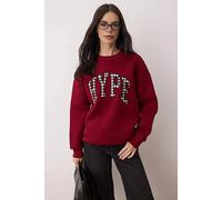 Wovcor Fleece Sweatshirt With Embroidered Detail In Burgundy Burgundy