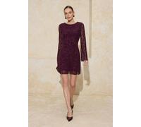 WOVCOR Flock Print Body-Fitting Mini Knitted Dress - Plum - XS