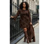 WOVCOR Flock Print Bodycon Mini Dress with Tulle Flare Sleeves - Brown - 3XL