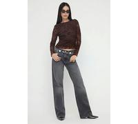 WOVCOR Flock Printed Tulle Long-Sleeved Boat Neck Knitted Blouse - Brown - XS