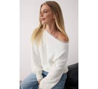 Wovcor Flocked Faux-Fur Off Shoulder Knit Sweater In White White