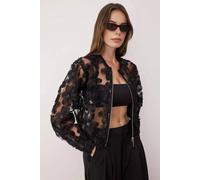 Wovcor Floral Applique Sheer Zip Through Jacket In Black Black