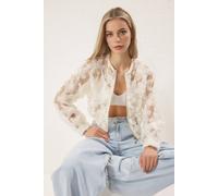 Wovcor Floral Applique Sheer Zip Through Jacket In Ecru Ecru