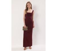Wovcor Floral Applique Square Neck Maxi Evening Dress In Burgundy Burgundy