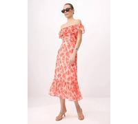 Wovcor Floral Bardot Midi Dress With Frill Hem Detail Multi