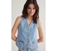 Wovcor Floral Embroidered Denim Waistcoat In Light Blue Light Blue XS