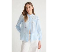 Wovcor Floral Embroidered Oversize Woven Shirt In Blue Blue