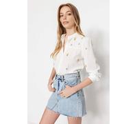 Wovcor Floral Embroidered Oversize Woven Shirt In Ecru Ecru