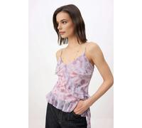 WOVCOR Floral Fitted V-neck Sleeveless Ruffled Tulle Knit Blouse - Multi - XL