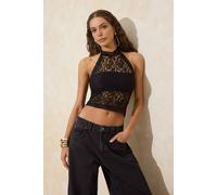 Wovcor Floral Lace Halterneck Crop Top In Black Black 6