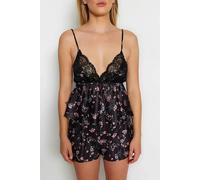 WOVCOR Floral Lace Trim Cami Top and Shorts Pyjama Set - Black - 10