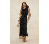 WOVCOR Floral Patterned Flocked Tulle Lined Maxi Dress - Black - 6