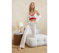 Wovcor Floral Print Lace Trim Cotton Ribbed 3-Piece Pyjama Set Multi