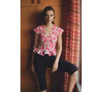 Wovcor Floral Print Ruched Peplum Short Sleeve Fitted Top Multi