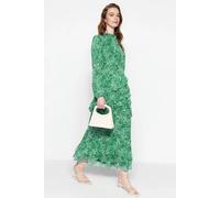 Wovcor Floral Ruffle Detail Long Sleeve Chiffon Maxi Dress In Green Green