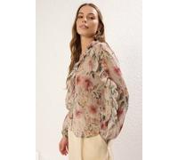 Wovcor Floral Ruffle Detail Sheer Printed Shirt Multi