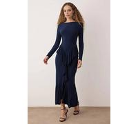 Wovcor Flounced Ruffle Detail Maxi Dress In Navy Navy