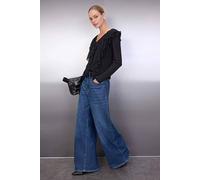 Wovcor Flounced Ruffle V Neck Long Sleeve Knit Blouse In Black Black M