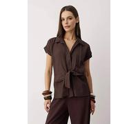 Wovcor Front Knot Detail Short Sleeve Woven Shirt In Brown Brown 8