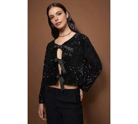 WOVCOR Front-Tie Sequin Party Jacket - Black - 8