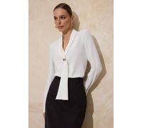Wovcor Fular Neck Accessory Detail Long Sleeve Satin Blouse In White White