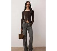 WOVCOR Full Front Snap Fitted Knit Blouse - Dark Brown - XS