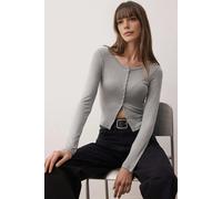WOVCOR Full Front Snap Fitted Knit Blouse - Grey - XS