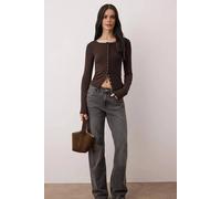 Wovcor Full Front Snap Fitted Stretch Knit Blouse In Dark Brown Dark Brown S