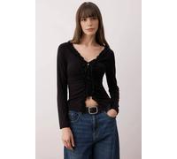 Wovcor Gathered Long Sleeve Stretch Knit Blouse In Black Black XS