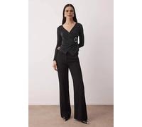 Wovcor Glitter Knit Blouse With Accessory Detail In Black Black