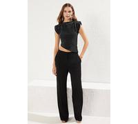 Wovcor Glitter Knit Collarless Blouse In Black Black