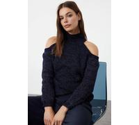 Wovcor Glittery Knit Sweater With Cut-Out Detail In Navy Navy M