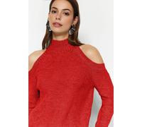 Wovcor Glittery Knit Sweater With Cut-Out Detail In Red Red