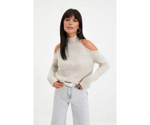 Wovcor Glittery Knit Sweater With Cut-Out Detail In Stone Stone