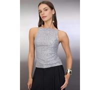 WOVCOR Glittery Sequin Knit Blouse with Back Detail - Silver - 10