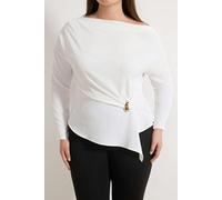 WOVCOR Gold Accessory Asymmetrical Collar Long Sleeve Woven Plus Size Blouse - White - 16