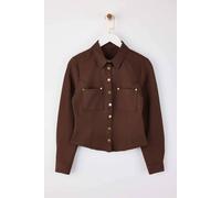 Wovcor Gold Button Detail Gabardine Shirt In Brown Brown