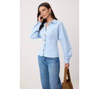 Wovcor Gold Hardware Detail Cotton Fitted Batwing Sleeve Shirt In Light Blue Light Blue