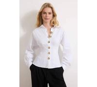 Wovcor Gold Hardware Detail Cotton Fitted Batwing Sleeve Shirt In White White