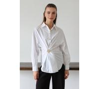 Wovcor Gold Hardware Ruched Collared Long Sleeve Poplin Shirt In White White 10