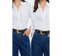 Wovcor Gold Ribbed Oval Buckle Wide Faux Leather Waist Belt Multi